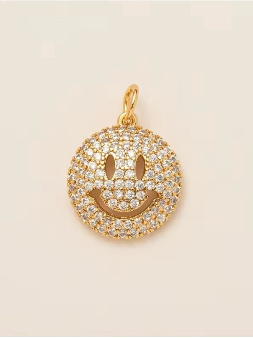18k Gold Plated Pavé Smiley Face Pendant Charm - Women Jewelry